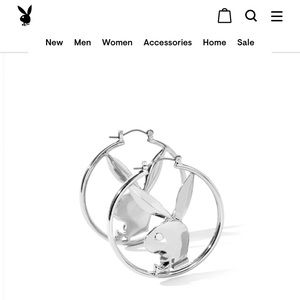 Silver brand new playboy hoops with bunny head. Large 1 1/2 inch diameter.